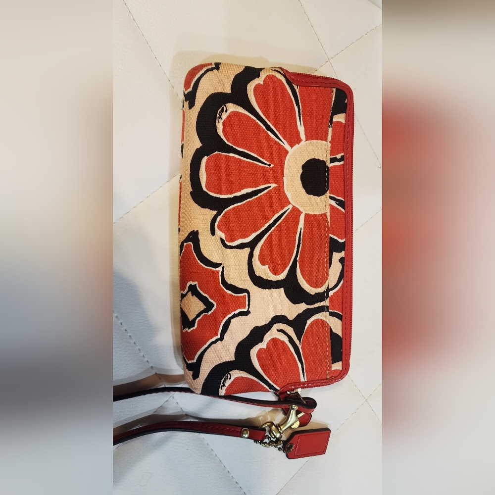 COACH POPPY FLORAL SCARF PRINT DOUBLE ZIP WALLET (49617) - Picture 7 of 11